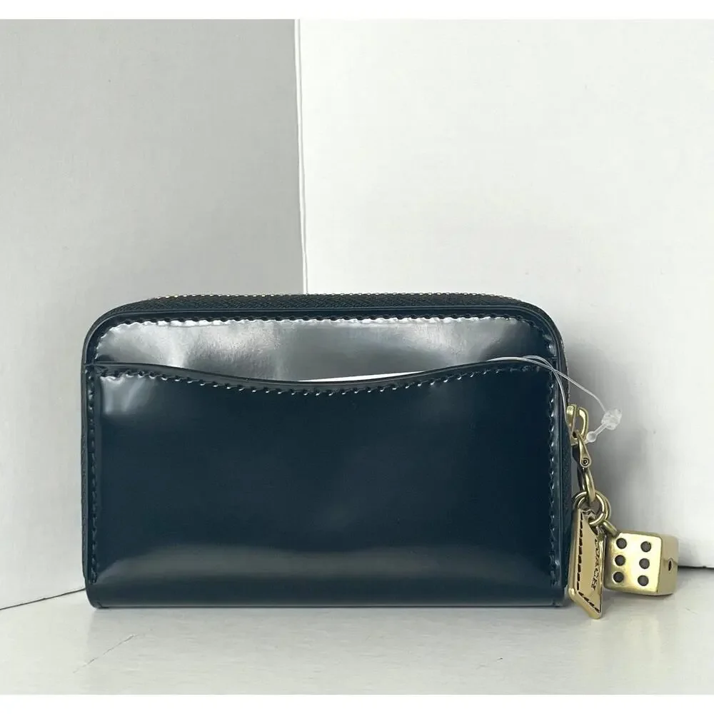 Coach Essential Small Zip Around Wallet Black Spazzolato Leather Charms CCD82